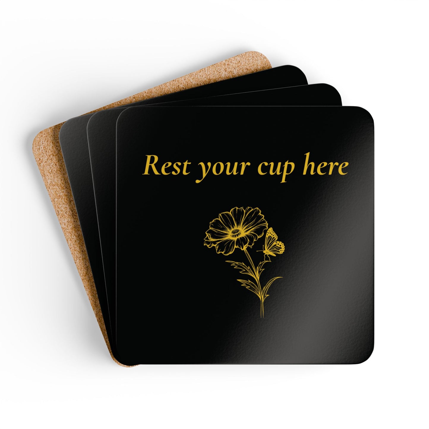 Rest Your Cup Here – Black Corkwood Coasters (4-Piece Set)