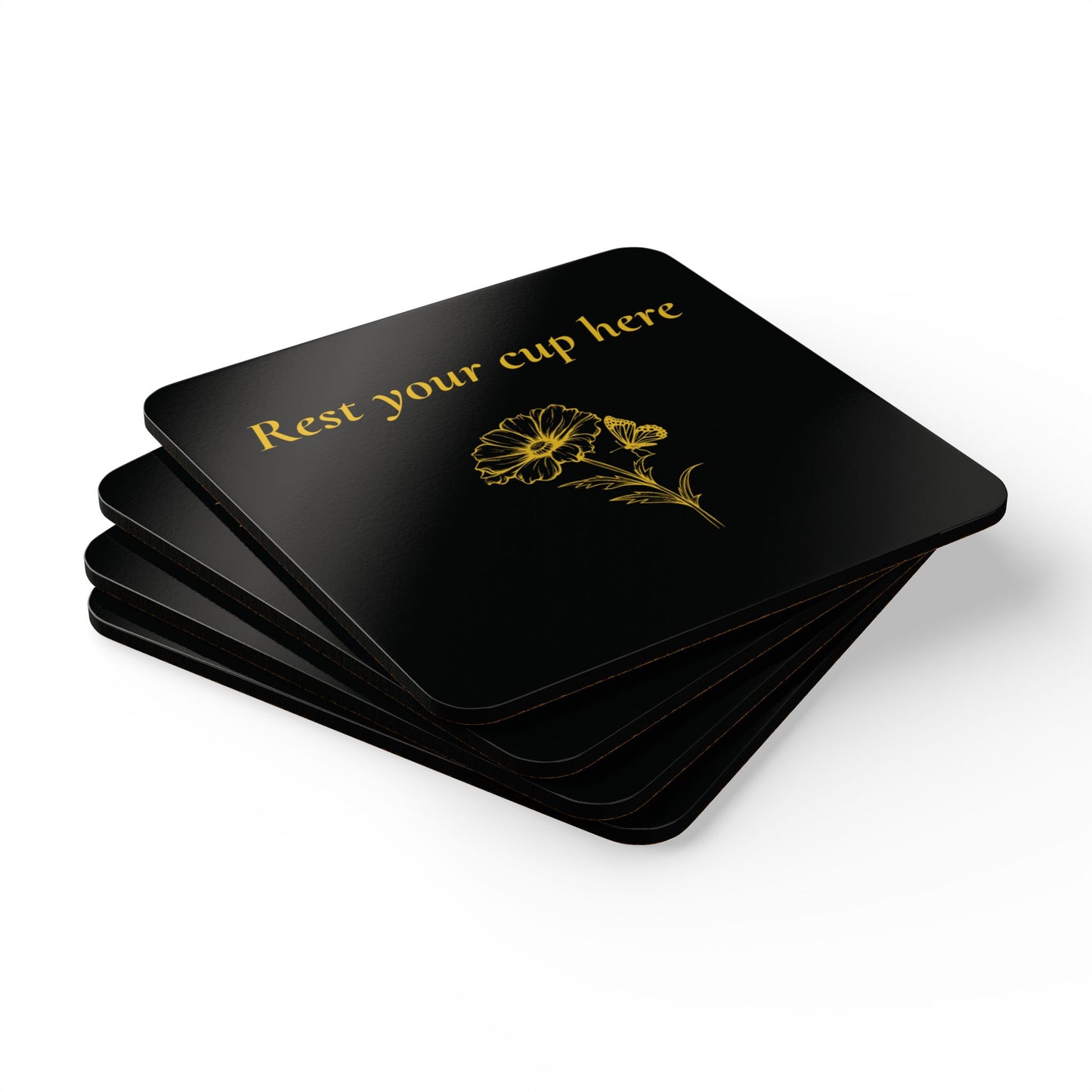 Rest Your Cup Here – Black Corkwood Coasters (4-Piece Set)