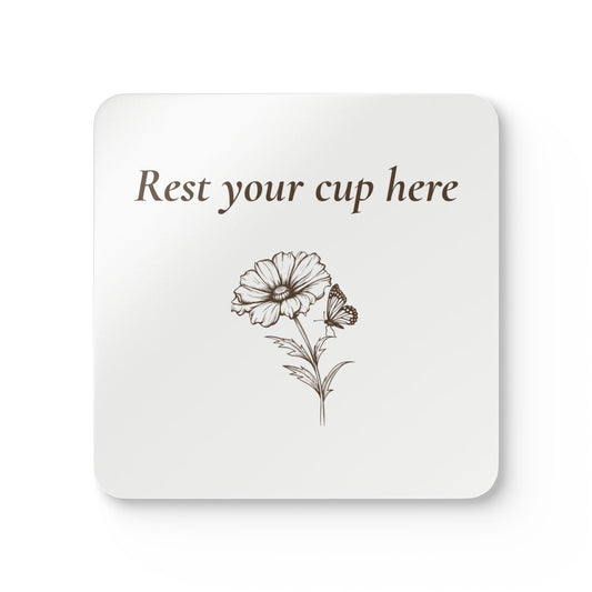 Rest Your Cup Here – White Corkwood Coasters (4-Piece Set)