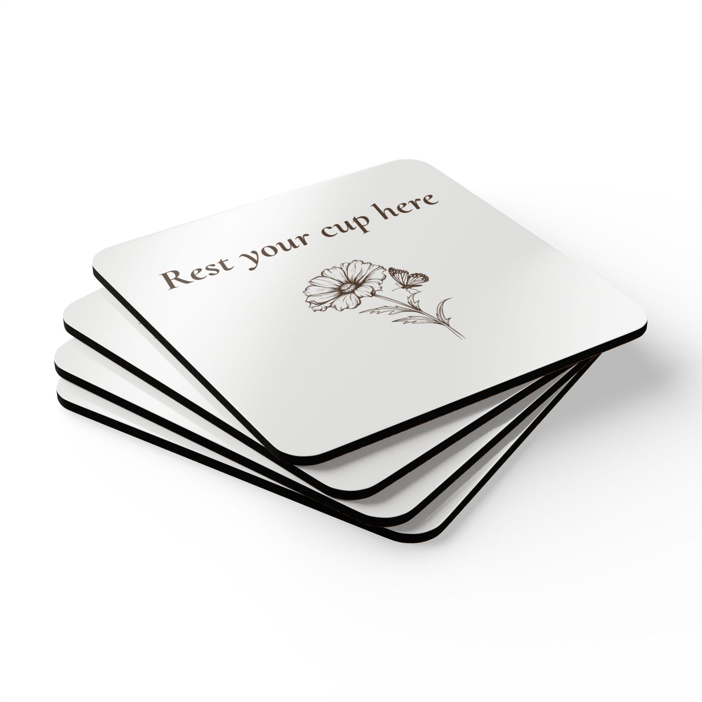 Rest Your Cup Here – White Corkwood Coasters (4-Piece Set)