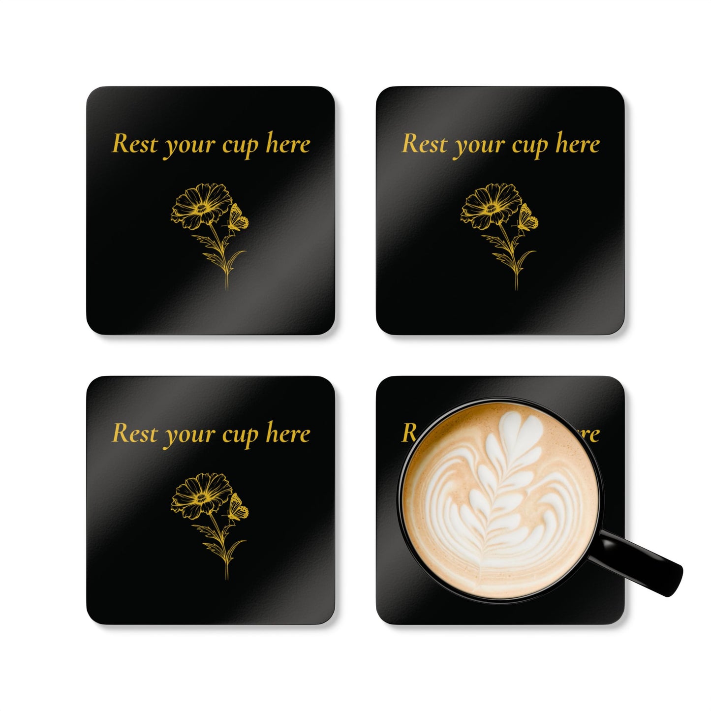 Rest Your Cup Here – Black Corkwood Coasters (4-Piece Set)