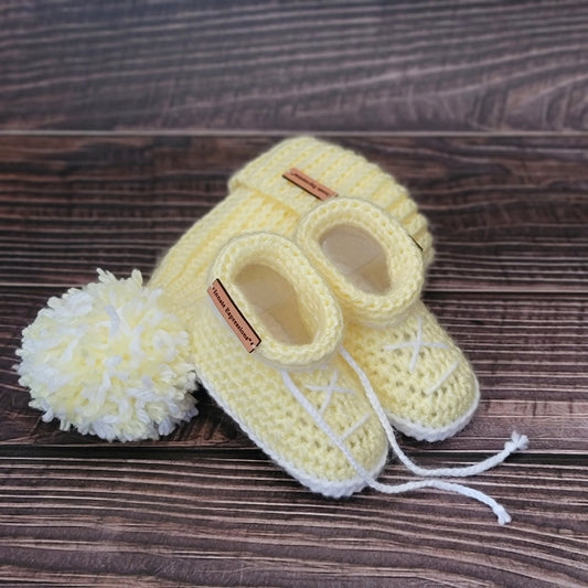 Lemon Meringue Baby Gift Set - Booties & Beanie - 3 to 6 months - Made to Order