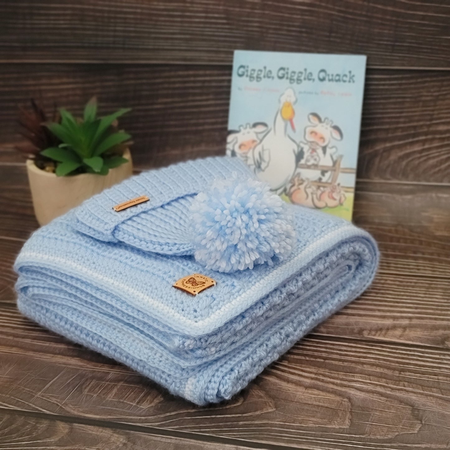 Bespoke Order: Baby Blue Blanket & Beanie Gift Set - Size 0 to 3 months - MTO