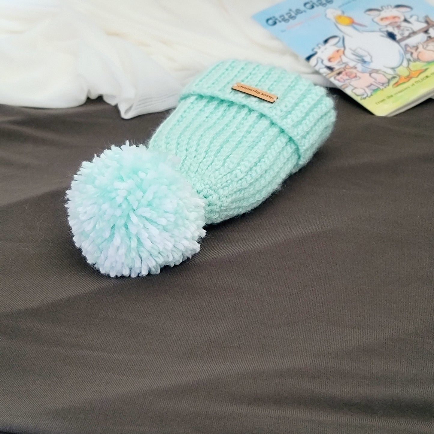 Bespoke Order: Peppermint Patty Baby Gift Set - Booties & Beanie - 3 to 6 months - Made to Order