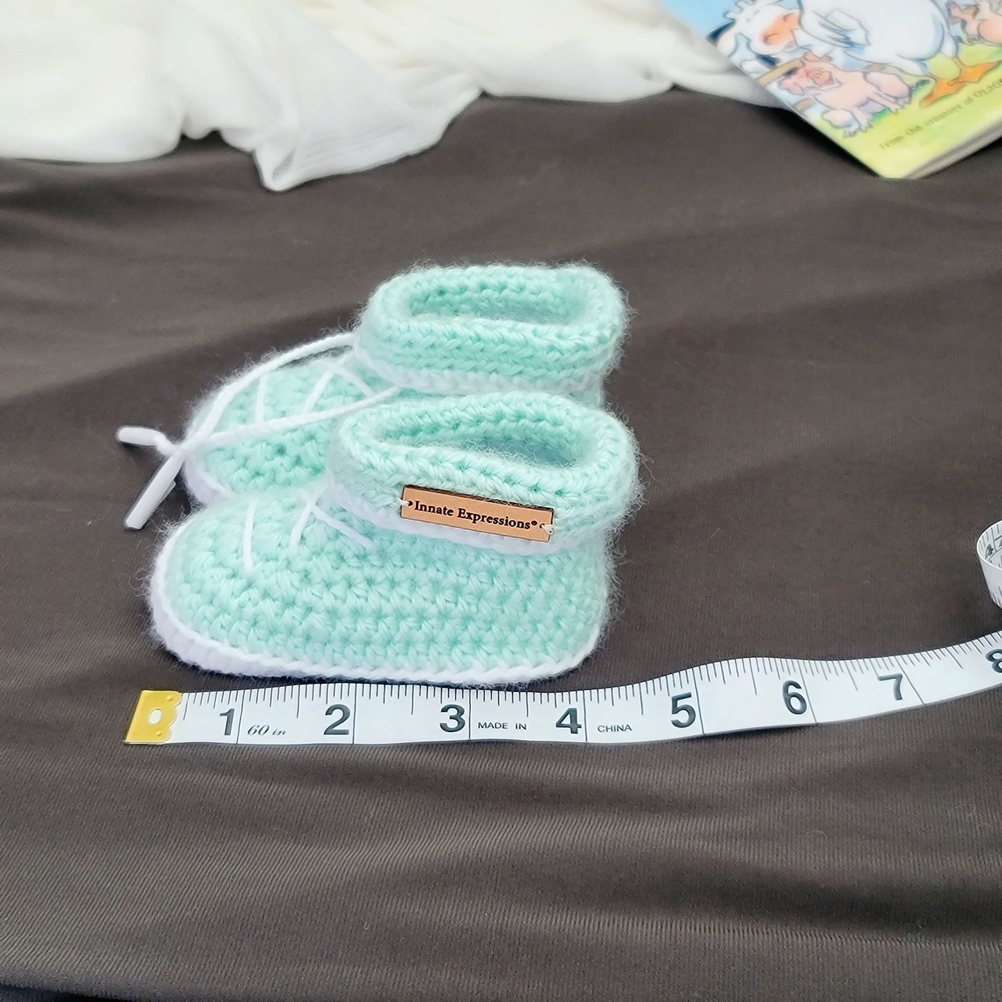 Bespoke Order: Peppermint Patty Baby Gift Set - Booties & Beanie - 3 to 6 months - Made to Order
