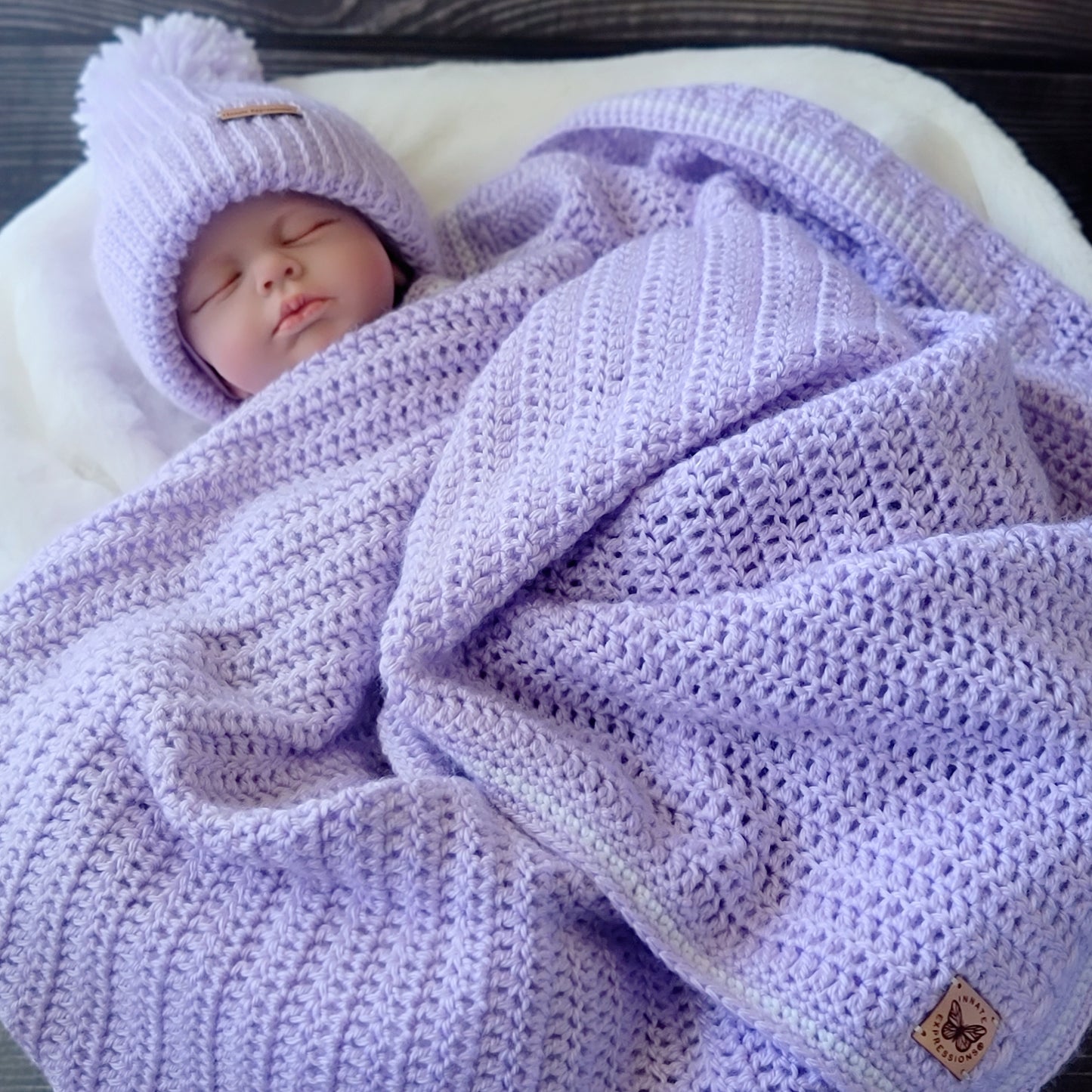 Bespoke Order: Lilac Dreams Baby Gift Set - Blanket & Beanie - 6 to 9 months