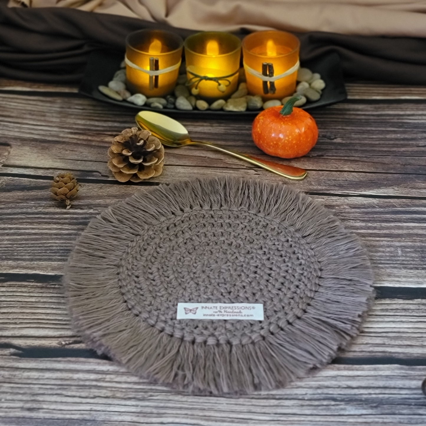 Bespoke Order - Set of (Two 7" and One 5") Boho Coasters each with 1.5" fringe - Select Colors