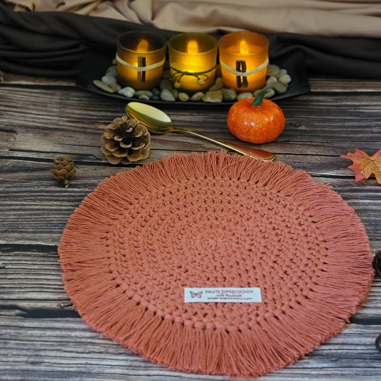 Bespoke Order - Set of (Two 7" and One 5") Boho Coasters each with 1.5" fringe - Select Colors