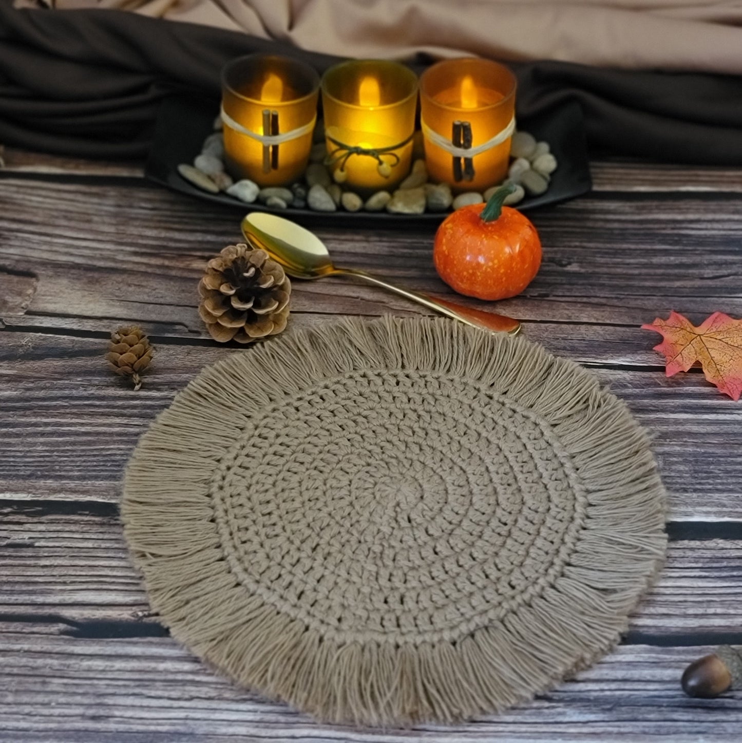 Bespoke Order - Set of (Two 7" and One 5") Boho Coasters each with 1.5" fringe - Select Colors