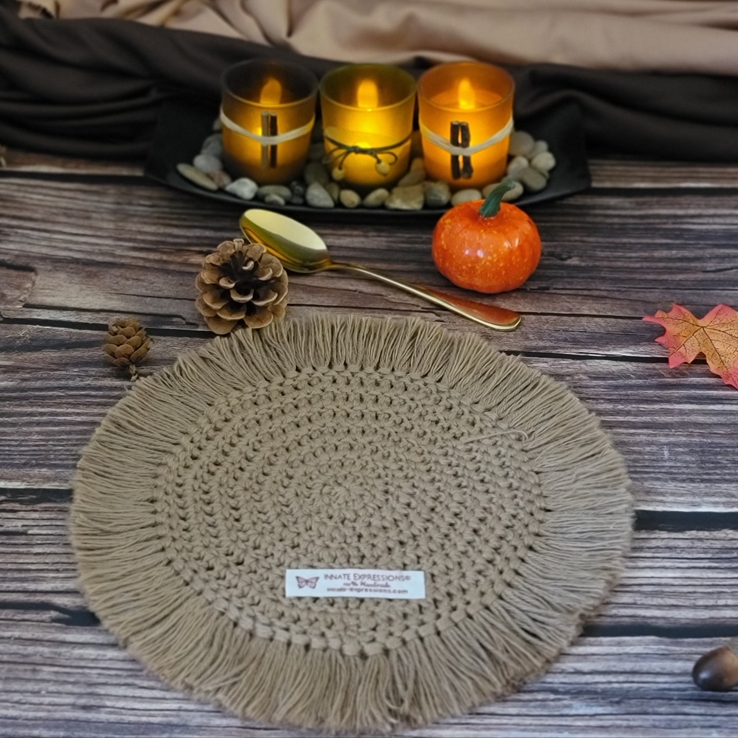 Bespoke Order - Set of (Two 7" and One 5") Boho Coasters each with 1.5" fringe - Select Colors