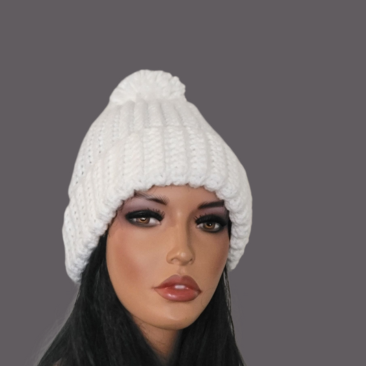 Chunky White Beanie - Unisex