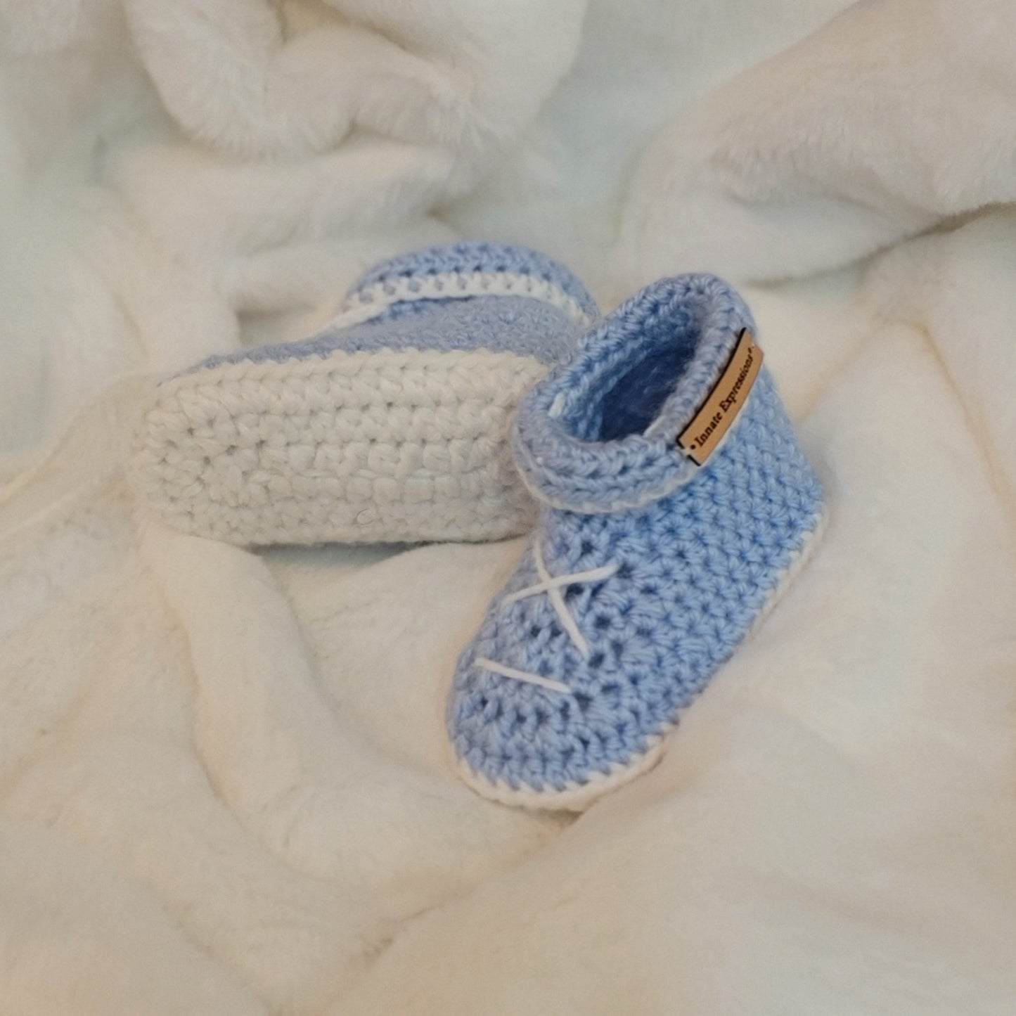 Baby Blue Baby Gift Set - Booties & Beanie - 3 to 6 months - Made to Order