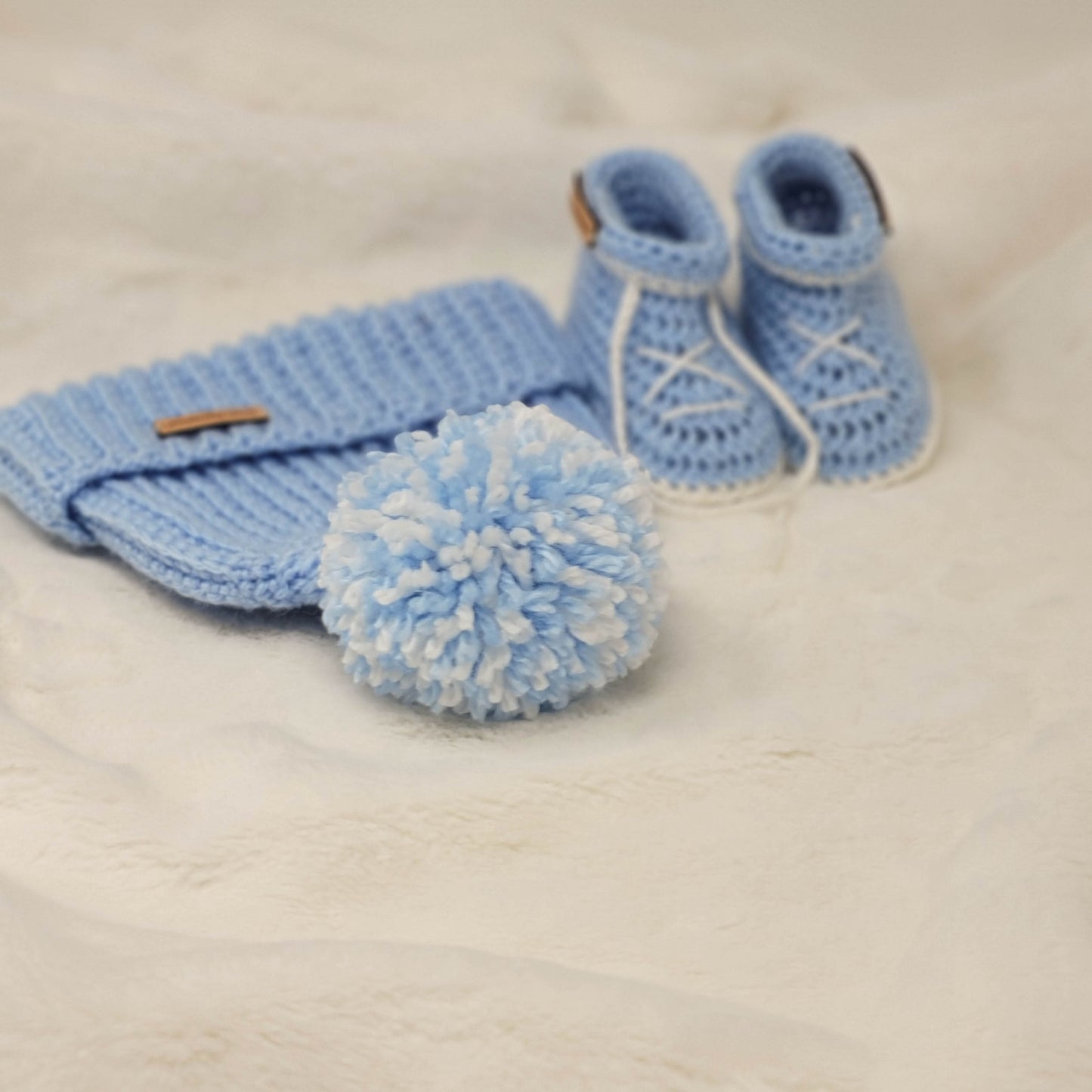 Baby Blue Baby Gift Set - Booties & Beanie - 3 to 6 months - Made to Order