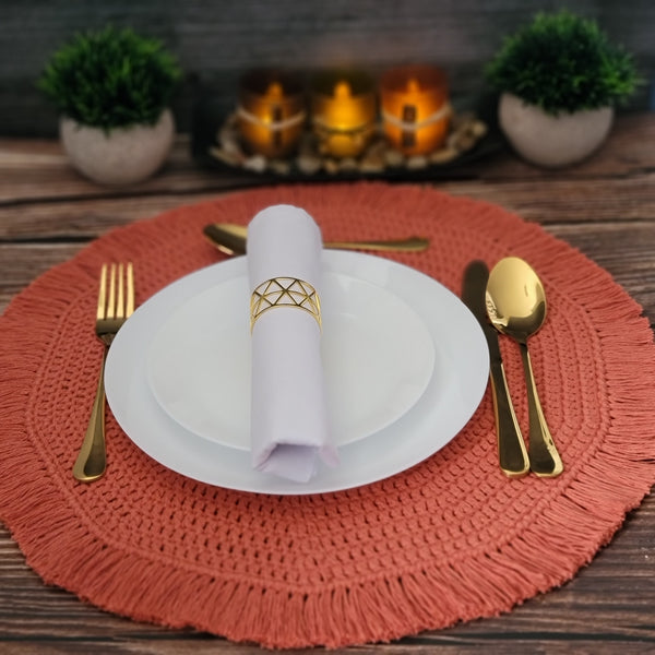 One set of 4 Boho Dinner Placemats - Terracotta_Cotton/Linen Yarn Blend