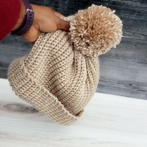 RESERVED for Anna C. - Ribbed Cuffed Pompom Beanie