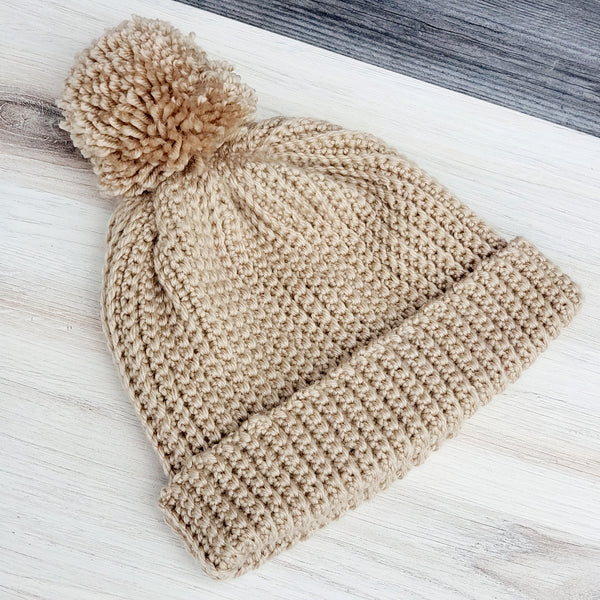 RESERVED for Anna C. - Ribbed Cuffed Pompom Beanie