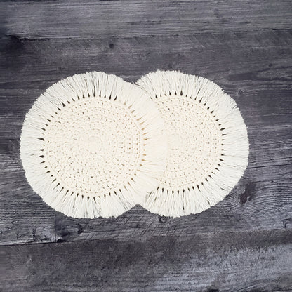 Set of 2 Boho Coasters with fringe - Made to Order (MTO)