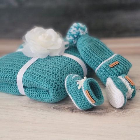 Aqua & White Baby Gift Set - Made to Order_ Size 3-6 month