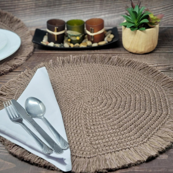 One set of 4 Boho Dinner Placemats - Mochaccino_Cotton/Polyester Yarn Blend