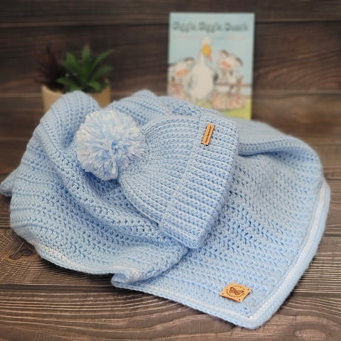 Bespoke Order: Baby Blue Blanket & Beanie Gift Set - Size 0 to 3 months - MTO