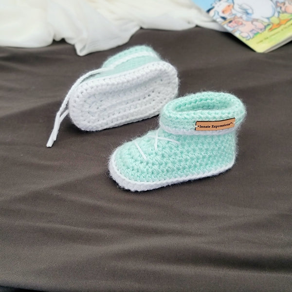Bespoke Order: Peppermint Patty Baby Gift Set - Booties & Beanie - 3 to 6 months - Made to Order