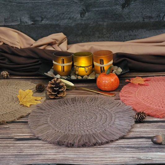 Bespoke Order - Set of (Two 7" and One 5") Boho Coasters each with 1.5" fringe - Select Colors