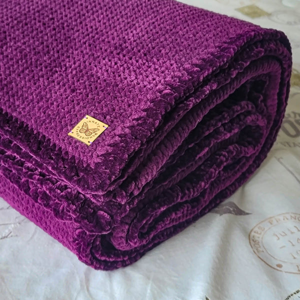 Bespoke Order - Lush: The 'un-holey' XL Chenille Throw - in Eggplant - Made to Order