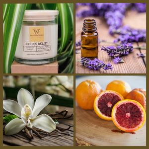 Stress Relief: A mild blend of lavender, vanilla and a hint of citrus!