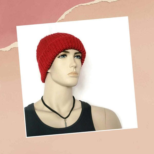 Classic Beanie for Him in Tomato Red